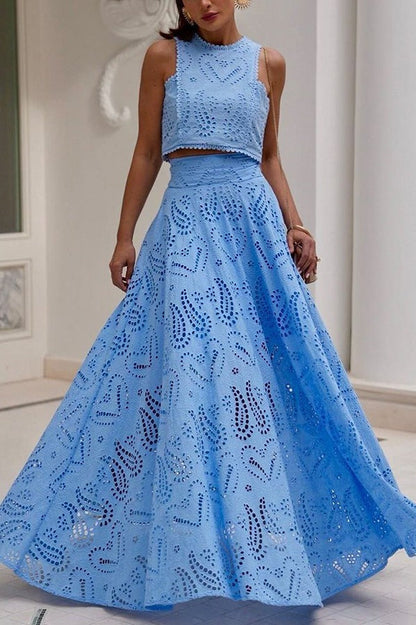 Falda larga con bolsillos y cintura elástica de tiro alto con encaje bordado Paris Dreaming
