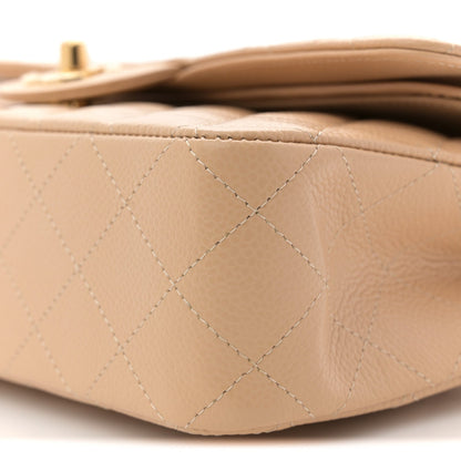 Caviar Quilted Medium Double Flap Beige