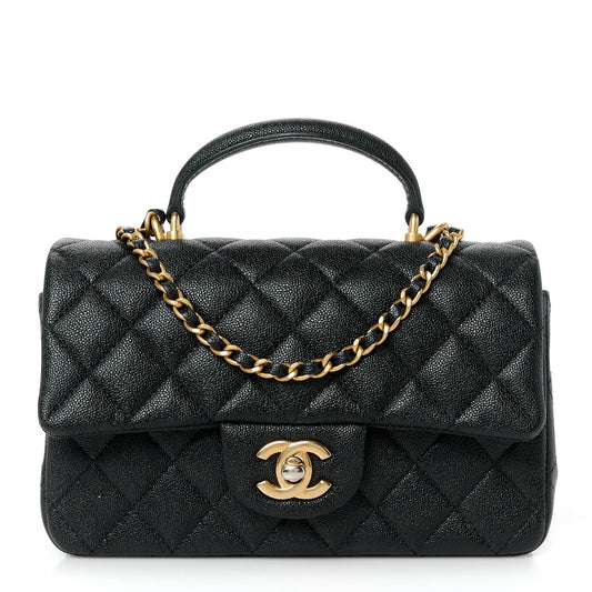 Caviar Quilted Mini Top Handle Rectangular Flap Black