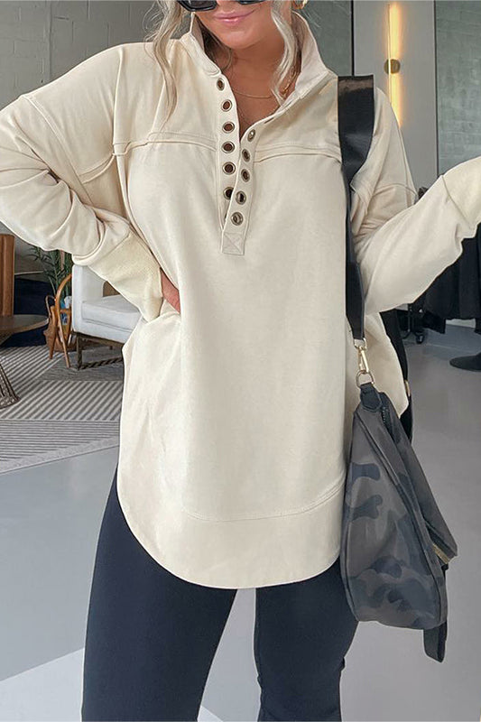 SUDADERA PULLOVER CON MEDIO CUELLO Y PUÑOS PARA EL PULGAR