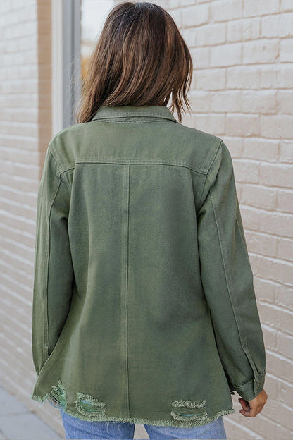 Chaqueta vaquera informal con botones y dobladillo sin rematar roto