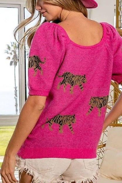 Jersey con estampado de tigre rosa fucsia 