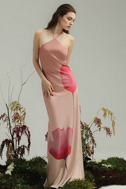Floral Print Halter Backless High Waist Maxi Dress
