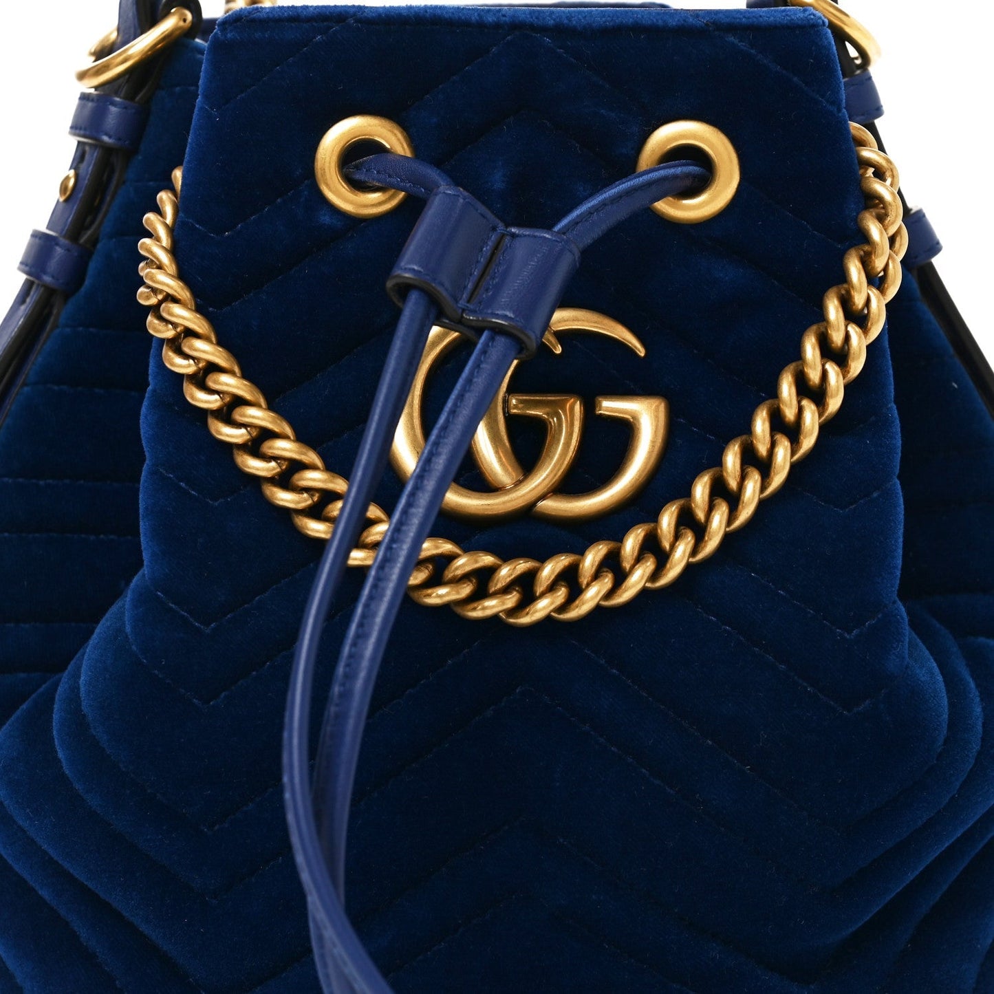 Velvet Matelasse GG Marmont Bucket Bag Cobalt Blue