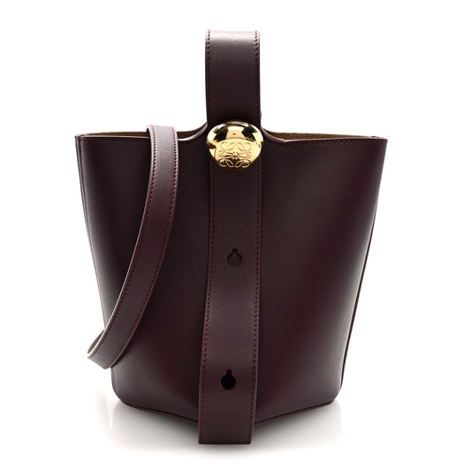 Calfskin Mini Pebble Bucket Bag Dark Burgundy