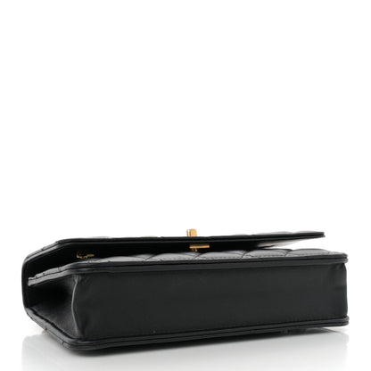 Lambskin Quilted Sweet Camellia Wallet On Chain WOC Black