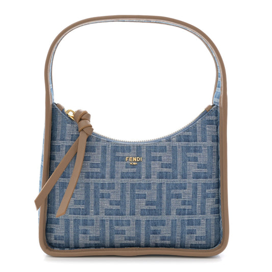 Denim Jacquard Vitello Grace FF 1974 Mini Fendessence Shoulder Bag Denim Sand