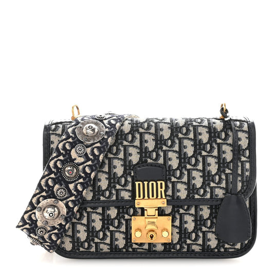 Oblique Small DiorAddict Flap Bag Navy Blue