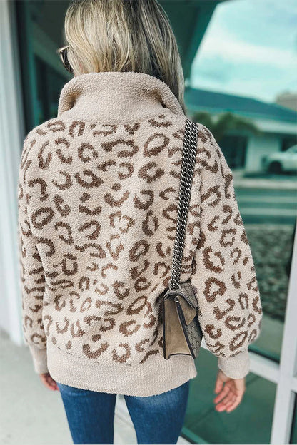 Suéter casual con cuello y cremallera y estampado animal