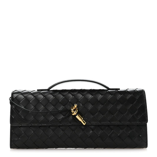 Nappa Intrecciato Long Andiamo Top Handle Clutch Black