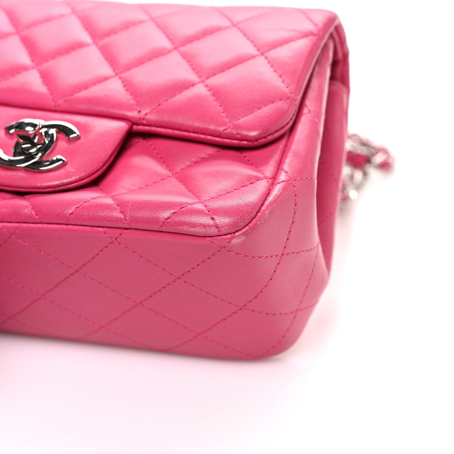 Lambskin Quilted Mini Square Flap Dark Pink