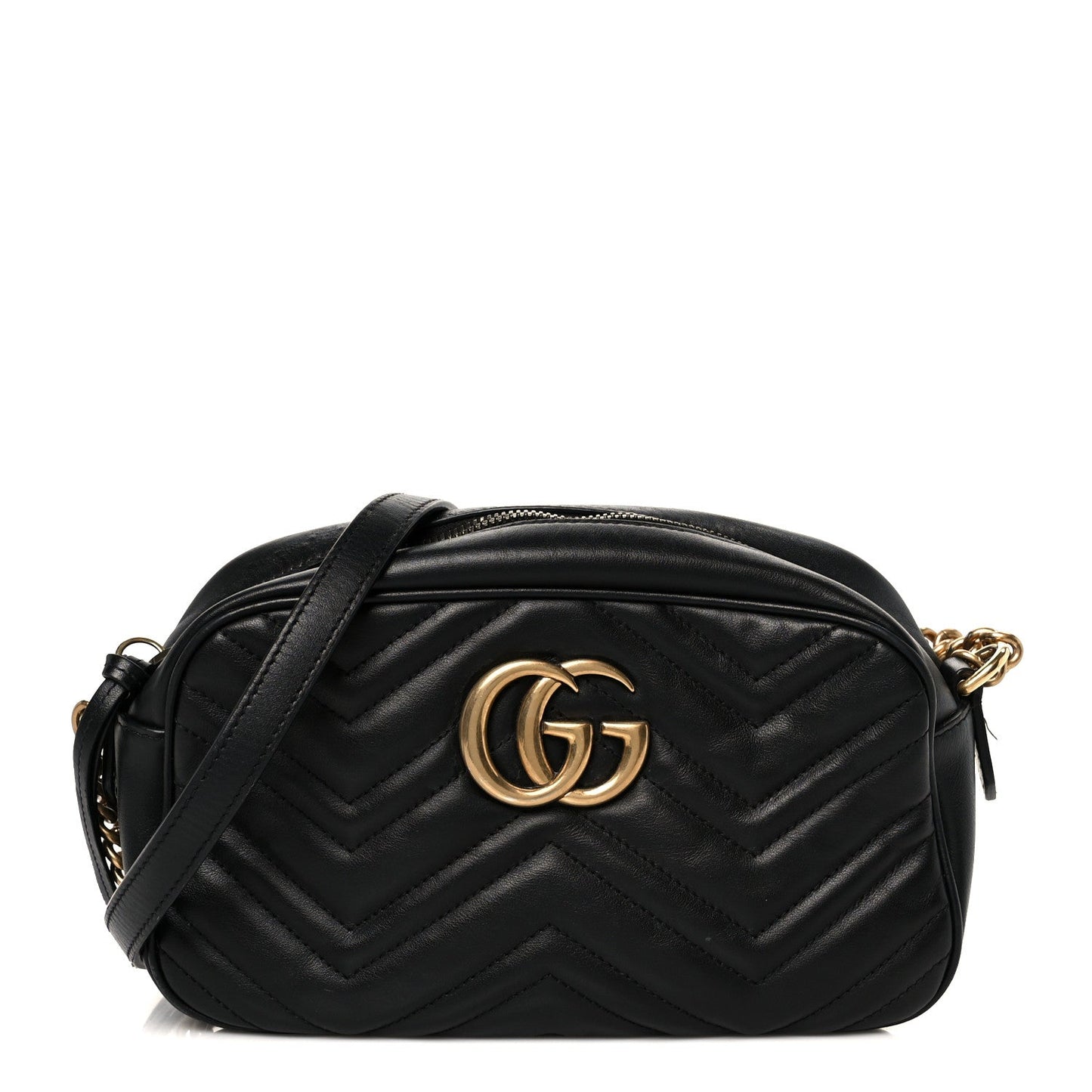 Calfskin Matelasse Small GG Marmont Chain Shoulder Bag Black