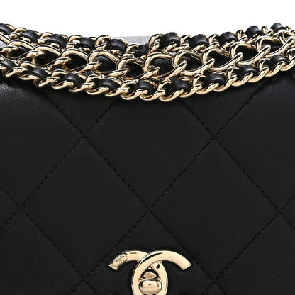 Lambskin Quilted Mini Chain Rows Flap Black
