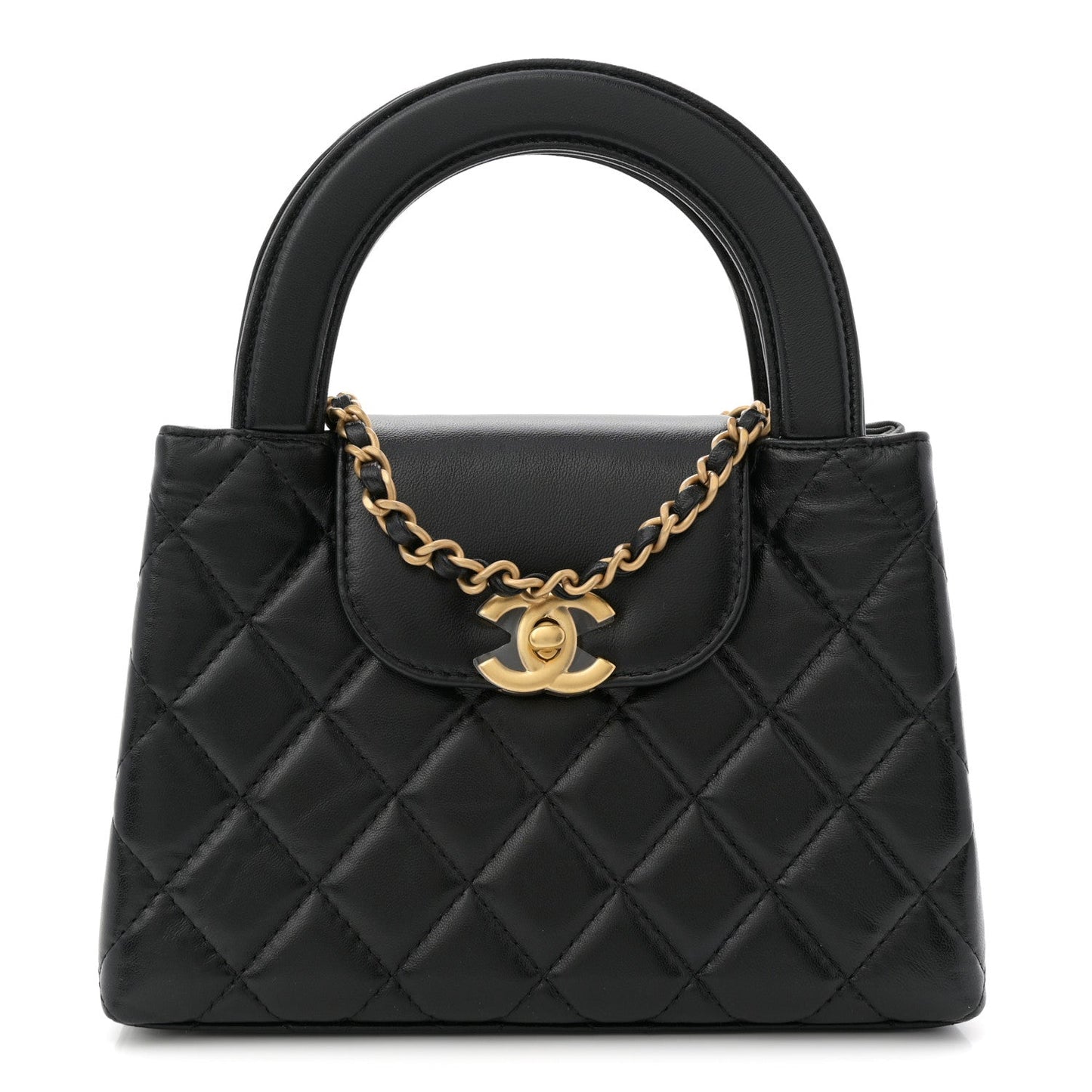 Shiny Aged Calfskin Quilted Nano Kelly Shopper Black