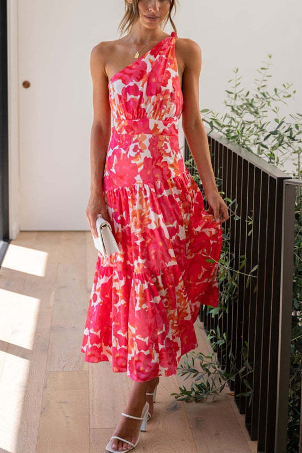 Vestido midi sin mangas con hombros descubiertos y largo medio 