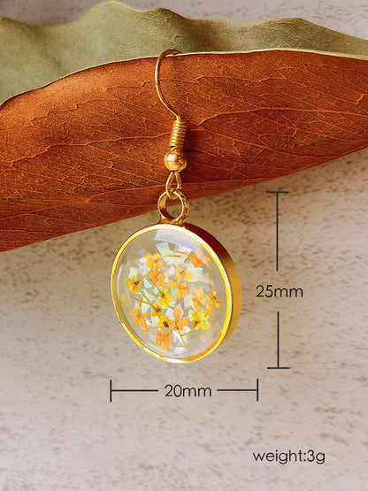 Pendientes de flores prensadas - Resina de lirio amarillo 