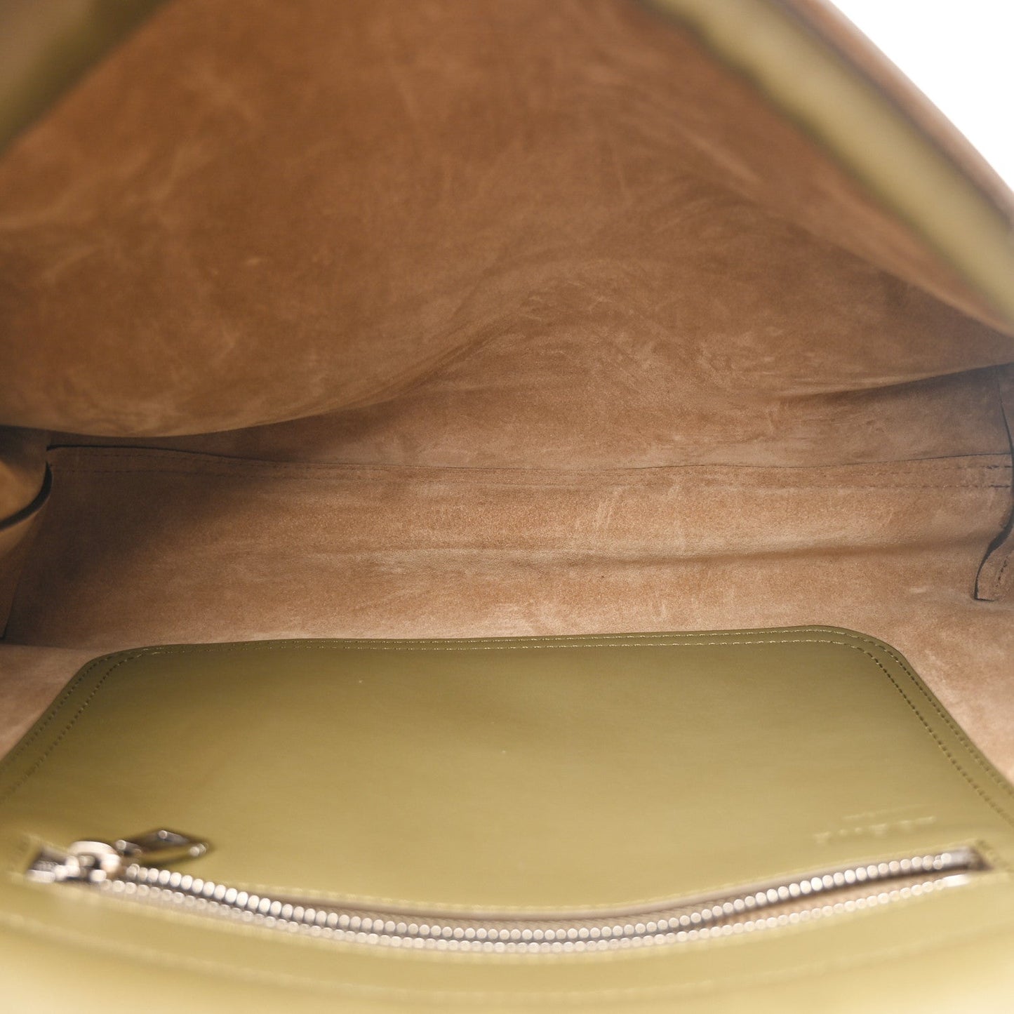 Shiny Supple Calfskin Flamenco Satchel Olive