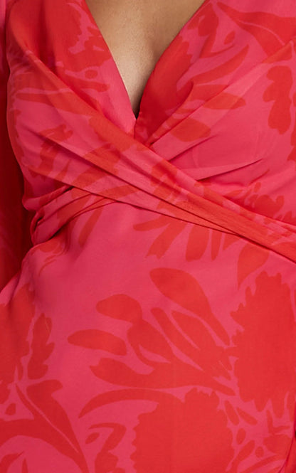 Claude Midi Dress - Deep V Neck Long Sleeve Slip Dress in Print
