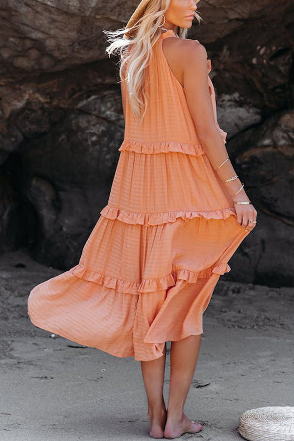 VESTIDO MIDI ESCALONADO CON BOLSILLOS DE MEZCLA DE ALGODÓN