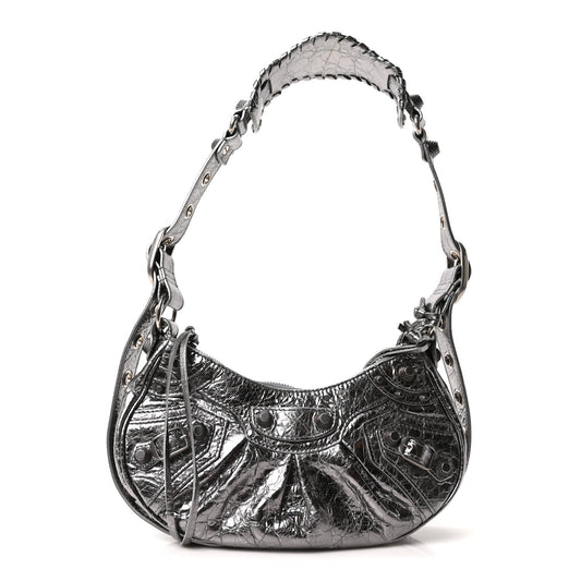 Metallic Agneau Arena Le Cagole Shoulder Bag XS Silver