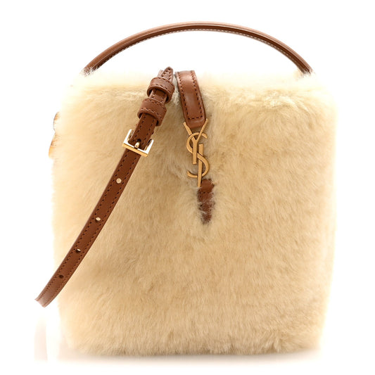 Shearling Le 37 Mini Bucket Bag Cream