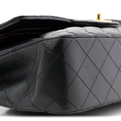 Lambskin Quilted Medium Double Flap Black