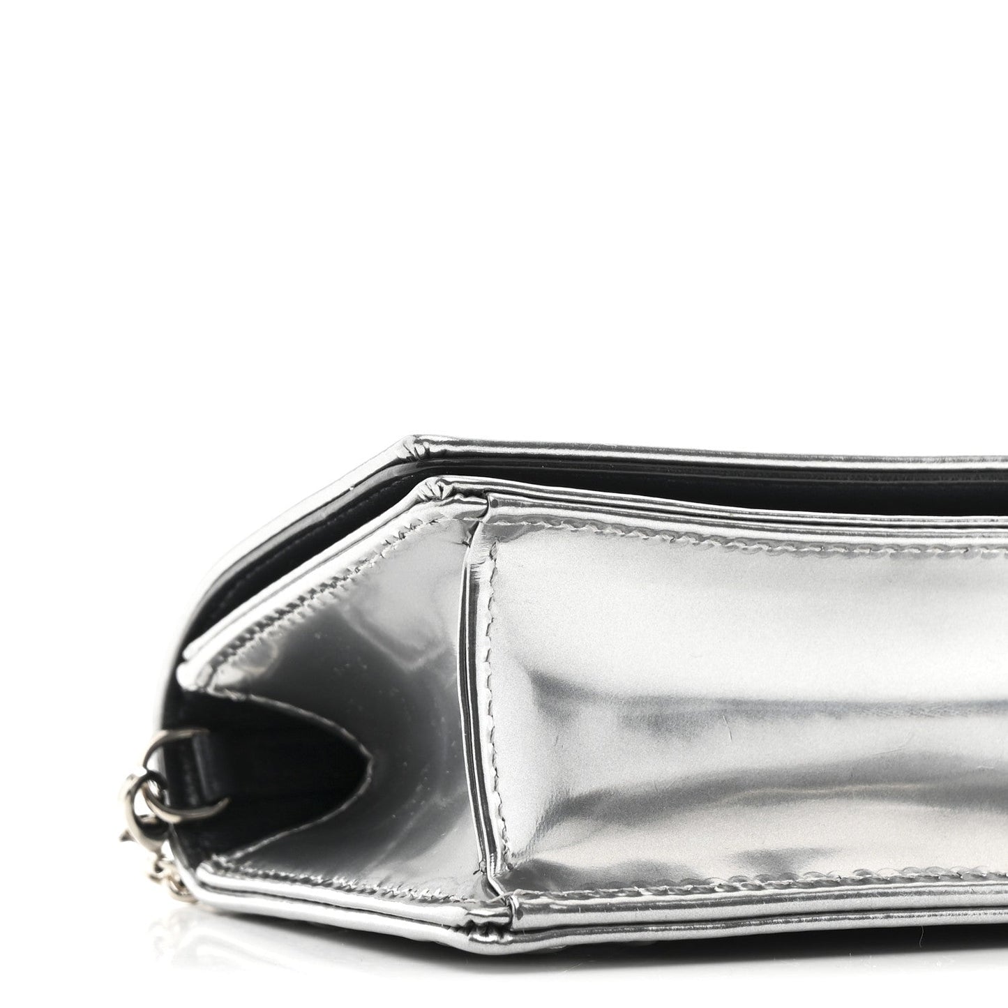 Metallic Patent Micro-Cannage Baby Diorama Flap Bag Silver
