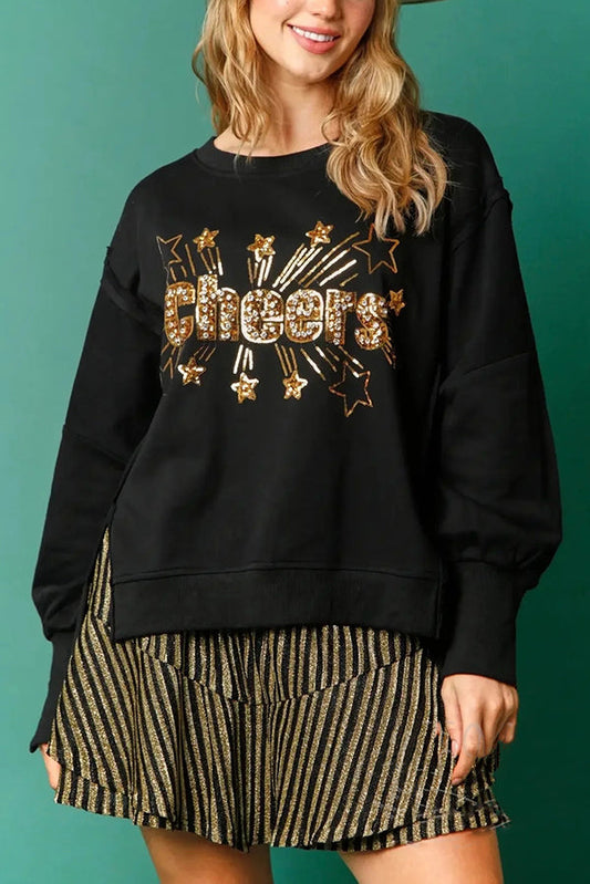 Sudadera informal de manga larga con cuello redondo y lentejuelas navideñas