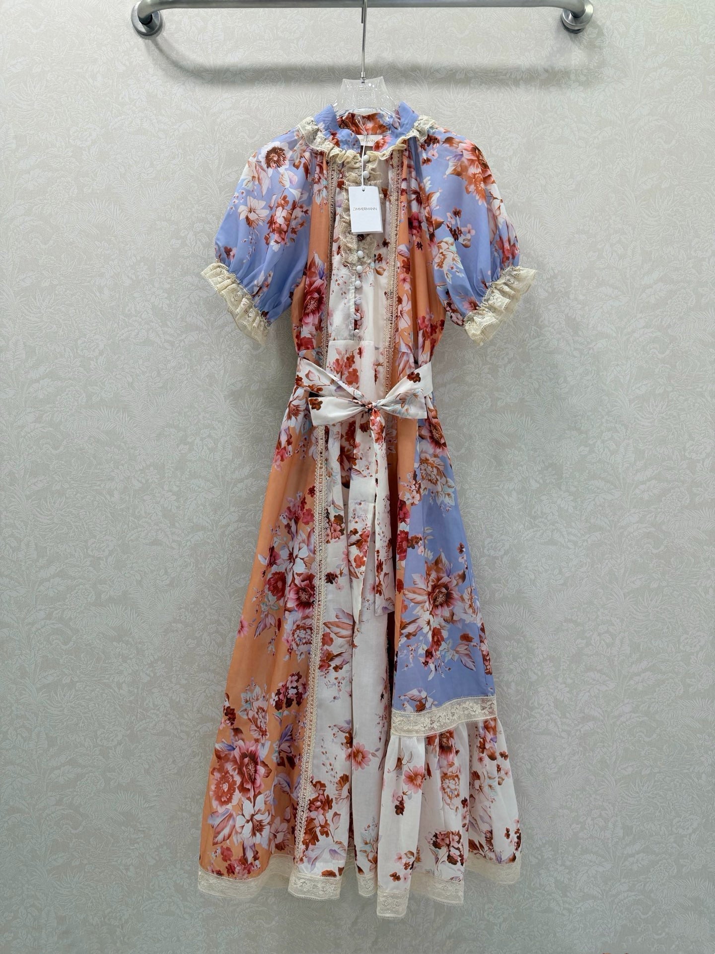 Zimmermann Awaken Lace Trim Dress Spliced Print Cotton 347334