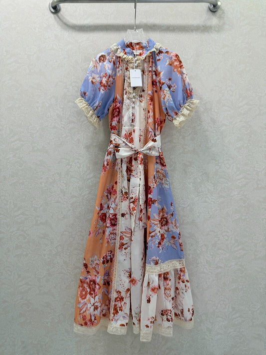 Zimmermann Awaken Lace Trim Dress Spliced Print Cotton 347334
