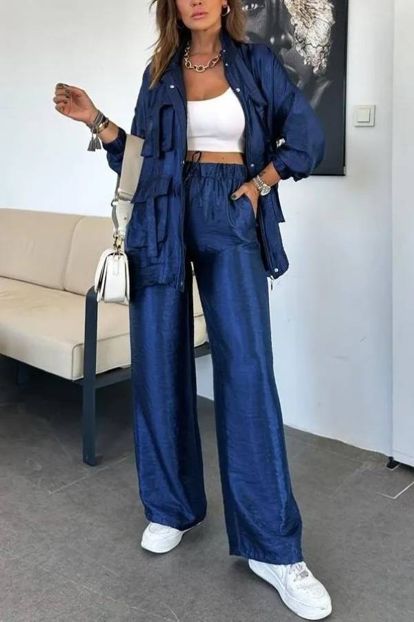 Pantalones anchos con bolsillos y cintura elástica de tejido metalizado Easy on Me