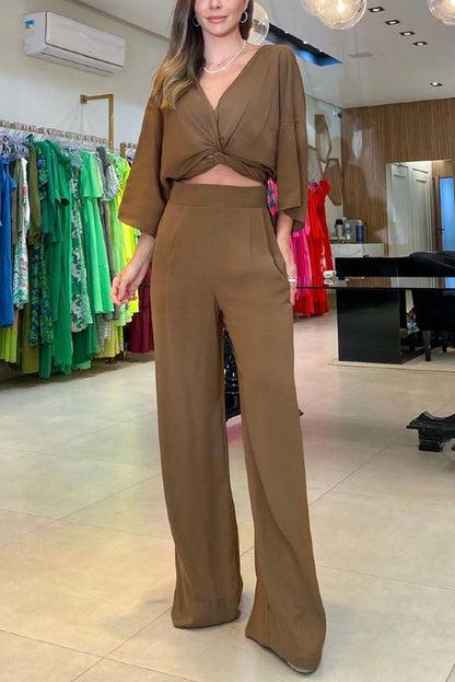 Conjunto de camisa y pantalón ancho con bolsillos con top de tirantes Laguna Resort 
