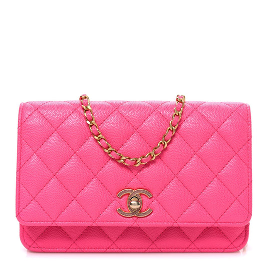 Caviar Quilted Glitter CC Roller Skate Wallet on Chain WOC Pink