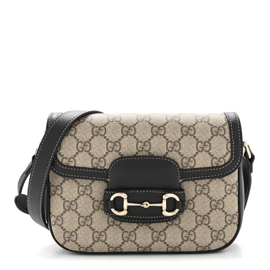 GG Supreme Monogram Horsebit 1955 Soft Small Shoulder Bag Beige Black