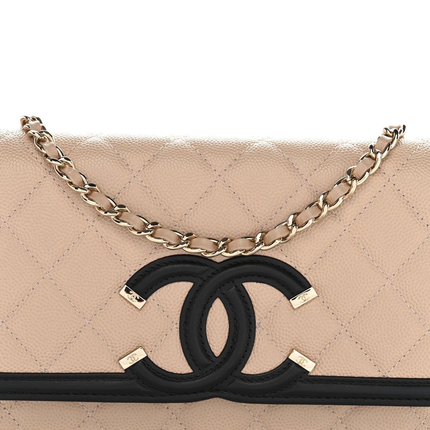 Caviar Quilted CC Filigree Wallet On Chain WOC Beige Black