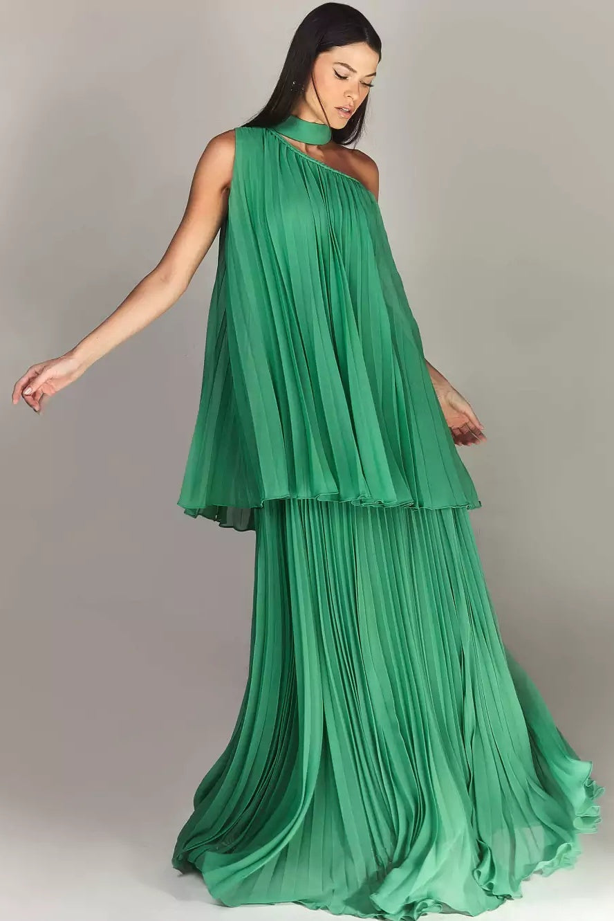 Vestido largo de gasa plisado en capas Sylvia 