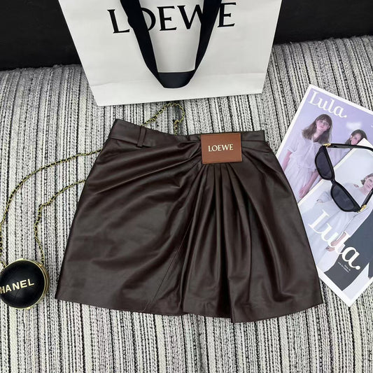 Loewe Draped Midi Skirt Brown Nappa Leather 348569