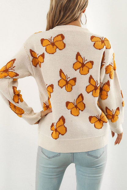 Suéter suelto de manga larga de otoño e invierno para mujer con mariposa tridimensional