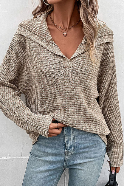 Suéter informal de manga larga con solapa en color liso
