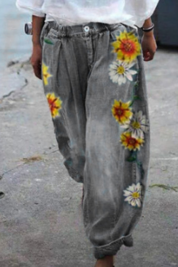 Pantalones harén extragrandes con estampado floral bohemio