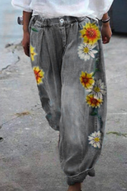 Pantalones harén extragrandes con estampado floral bohemio