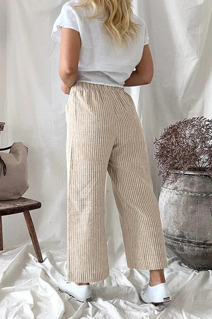 Pantalones rectos casuales de algodón y lino para mujer