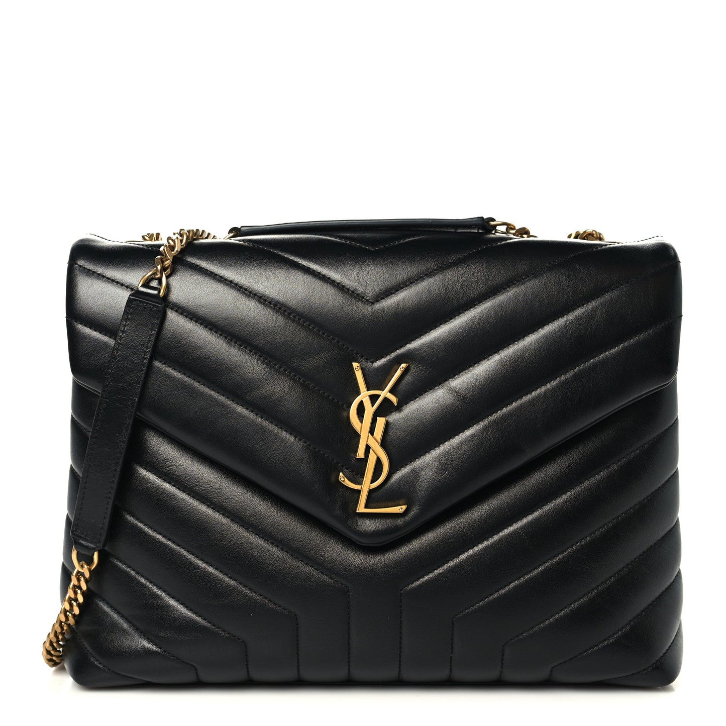 Calfskin Y Quilted Monogram Medium Loulou Chain Satchel Black