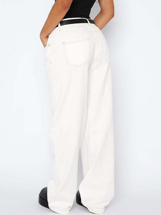 Solid Color Vintage Versatile Simple Midriff Boyfriend Jeans