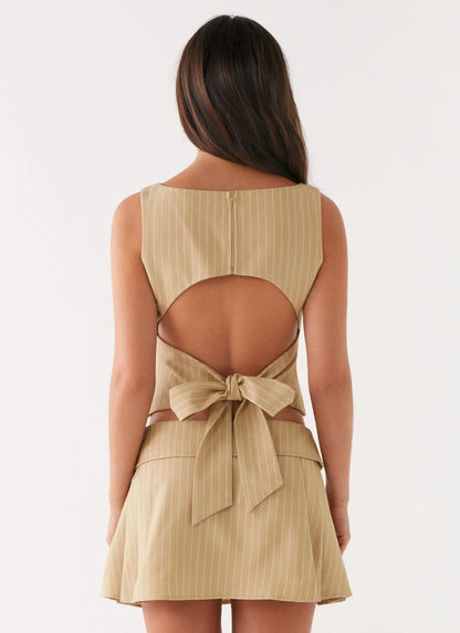 Miki Mini Skirt - Beige Stripe
