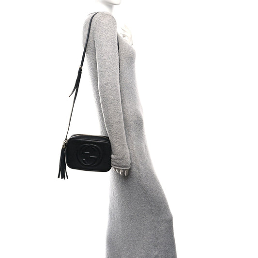 Pebbled Calfskin Small Soho Disco Bag Black