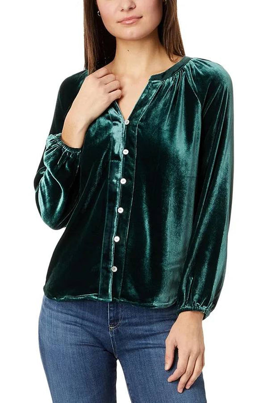 Camisa de manga larga con cuello en V de terciopelo de color liso