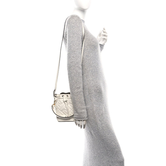 Vitello Liberty F is Fendi FF 1974 Embossed Mini Mon Tresor Bucket Bag White