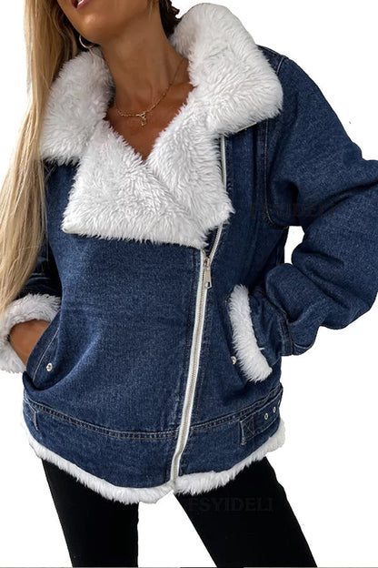 Chaqueta informal holgada con solapa de retazos de lana de cordero