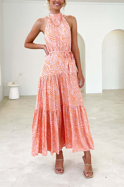 Vestido elegante, holgado, con estampado de tendencia de moda y cordones 